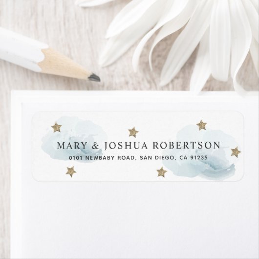 Gold Stars & Fluffy Clouds - Adressetikett (Insitu)