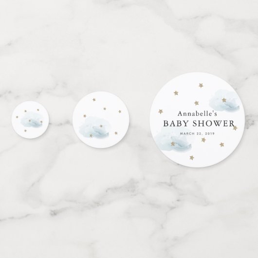 Gold Stars & Fluffy Clouds Babydusche Konfetti (Vorderseiten)