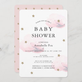 Gold Stars & Fluffy Pink Clouds Babydusche Einladung
