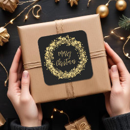 Gold Stars Frohe Weihnachten Quadratischer Aufkleber