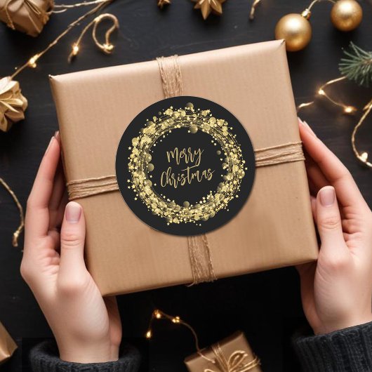 Gold Stars Frohe Weihnachten Runder Aufkleber