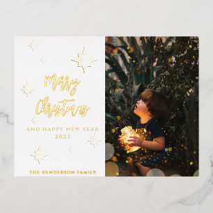 Gold Stars Frohe Weihnachten und Neues Jahr Be Folien Feiertagspostkarte