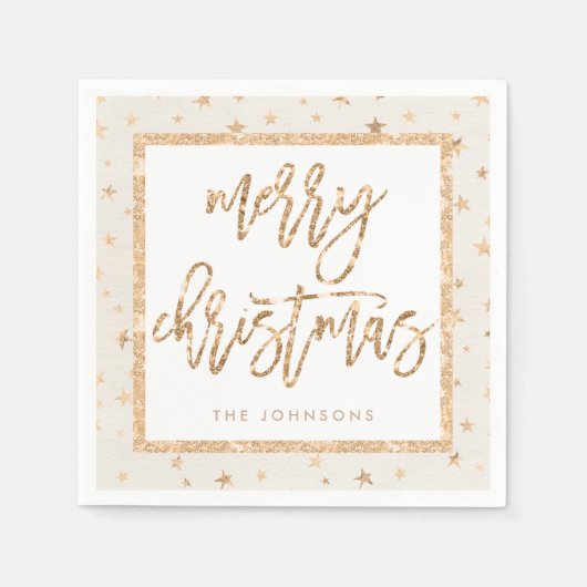 Gold Stars Frohe Weihnachtscreme Papier Napkins Serviette (Vorderseite)
