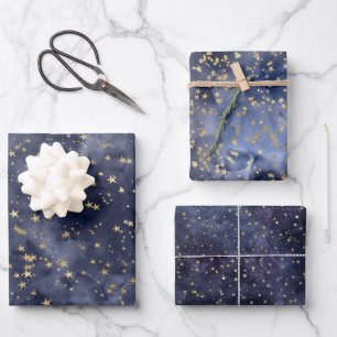 Gold Stars für Navy Night Sky Geschenkpapier Set