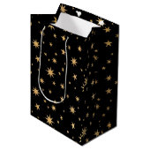 Gold Stars Geschenktasche - Schwarzer Hintergrund Mittlere Geschenktüte (Vorderseite Schrägansicht)