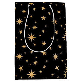 Gold Stars Geschenktasche - Schwarzer Hintergrund Mittlere Geschenktüte
