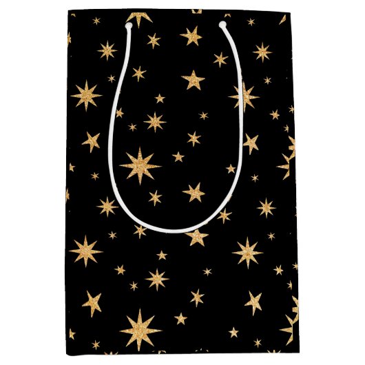 Gold Stars Geschenktasche - Schwarzer Hintergrund Mittlere Geschenktüte (Vorderseite)