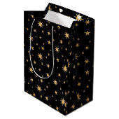 Gold Stars Geschenktasche - Schwarzer Hintergrund Mittlere Geschenktüte (Rückseite Schrägansicht)