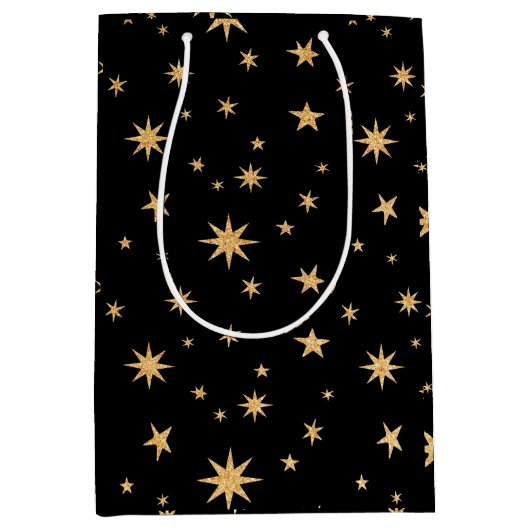 Gold Stars Geschenktasche - Schwarzer Hintergrund Mittlere Geschenktüte (Vorderseite)