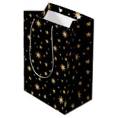 Gold Stars Geschenktasche - Schwarzer Hintergrund Mittlere Geschenktüte (Rückseite Schrägansicht)