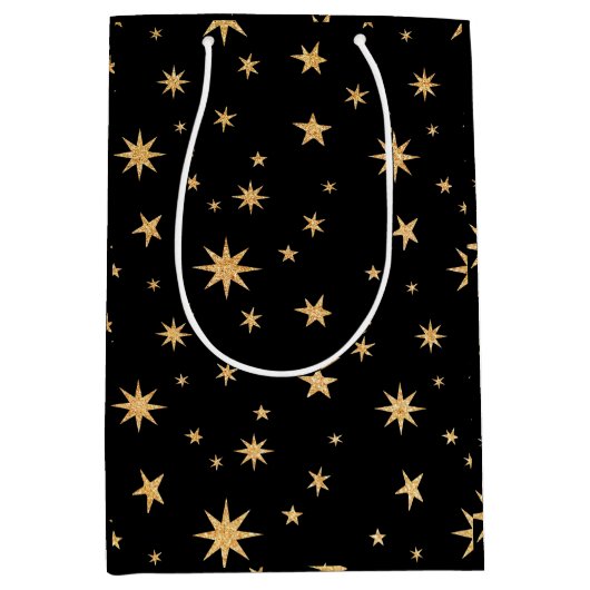 Gold Stars Geschenktasche - Schwarzer Hintergrund Mittlere Geschenktüte (Vorderseite)
