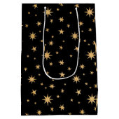 Gold Stars Geschenktasche - Schwarzer Hintergrund Mittlere Geschenktüte (Rückseite)