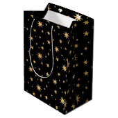 Gold Stars Geschenktasche - Schwarzer Hintergrund Mittlere Geschenktüte (Rückseite Schrägansicht)