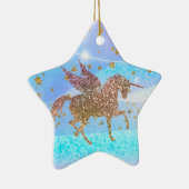 Gold Stars Glitzer Fliegen Einhorn Lila Custom Keramik Ornament (Rechts)