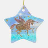 Gold Stars Glitzer Fliegen Einhorn Lila Custom Keramik Ornament (Vorne)