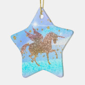 Gold Stars Glitzer Fliegen Einhorn Lila Custom Keramik Ornament (Links)