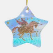 Gold Stars Glitzer Fliegen Einhorn Lila Custom Keramik Ornament (Hinten)