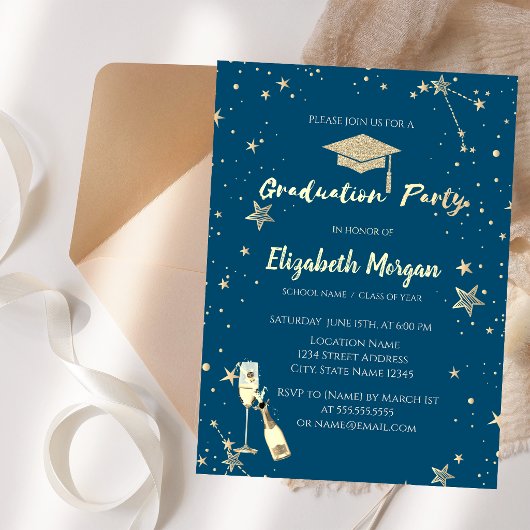 Gold Stars Glitzer Grad Cap Einladung