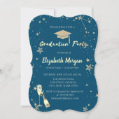 Gold Stars Glitzer Grad Cap Einladung (Vorderseite)