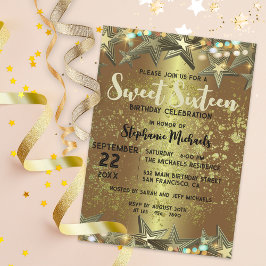 Gold Stars Glitzer und Lights Sweet 16 Geburtstag Einladung