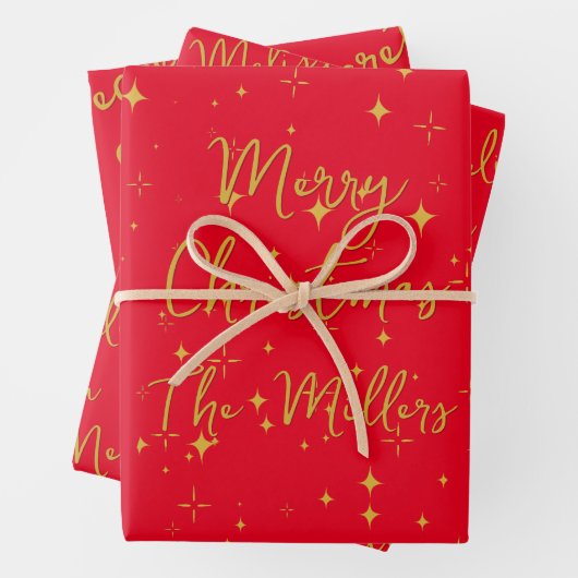 Gold Stars & Glitzern Personalisiert Red Geschenkpapier Set (Beispiel)