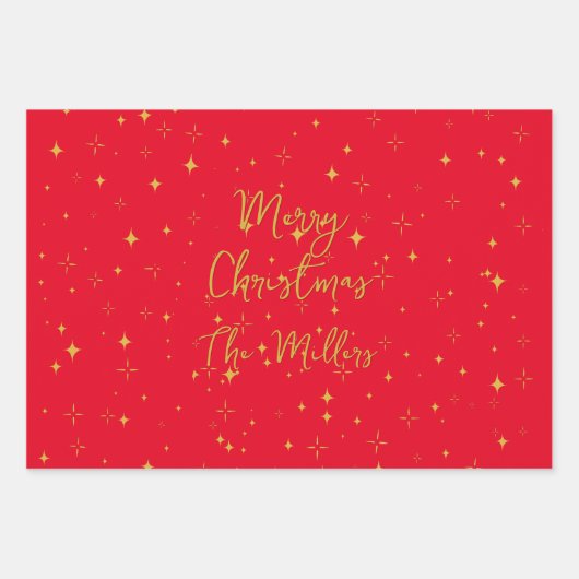 Gold Stars & Glitzern Personalisiert Red Geschenkpapier Set (Vorderseite)