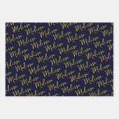 Gold Stars & Glitzern Personalisierte Dunkle Blau Geschenkpapier Set (Vorderseite 2)