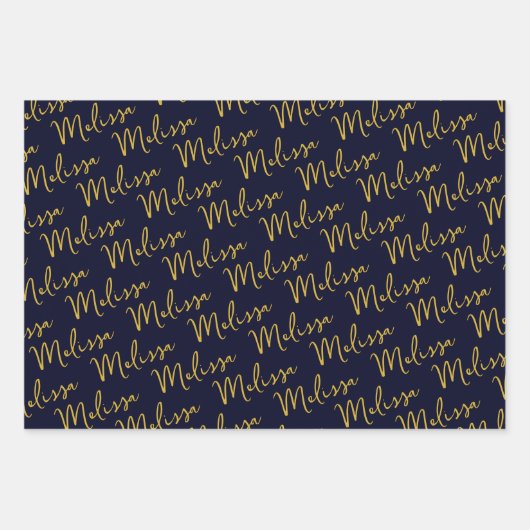 Gold Stars & Glitzern Personalisierte Dunkle Blau Geschenkpapier Set (Vorderseite 2)