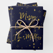 Gold Stars & Glitzern Personalisierte Dunkle Blau Geschenkpapier Set (Beispiel)