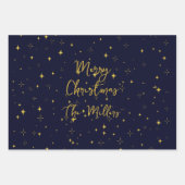 Gold Stars & Glitzern Personalisierte Dunkle Blau Geschenkpapier Set (Vorderseite)