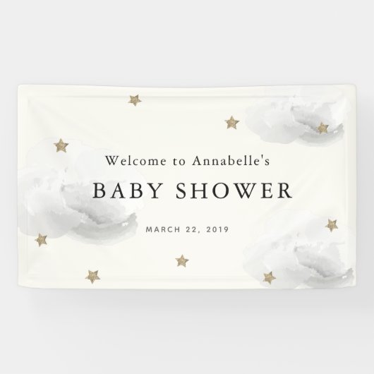 Gold Stars & Gray Clouds Baby Showbanner Banner (Horizontal)