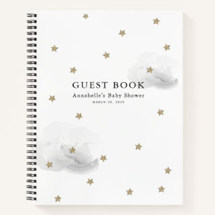 Gold Stars & Gray Clouds Baby Showbook Notizblock