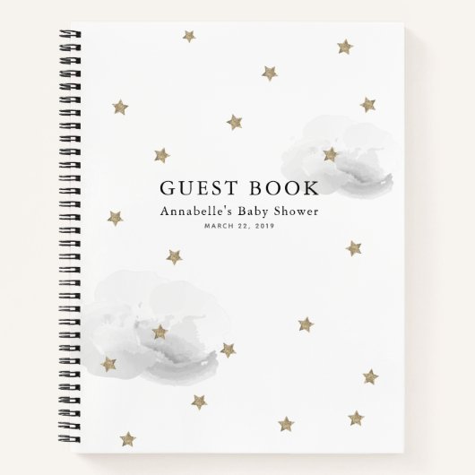 Gold Stars & Gray Clouds Baby Showbook Notizblock (Vorderseite)