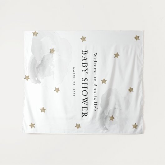 Gold Stars & Gray Clouds Baby Shower Tapestes Wandteppich (Vorderseite (Horizontal))
