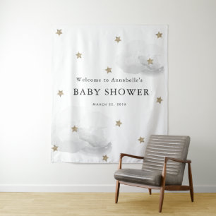 Gold Stars & Gray Clouds Baby Shower Tapestes Wandteppich