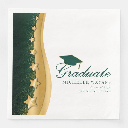 Gold Stars Green Hat Graduation Party Serviette (Vorderseite)