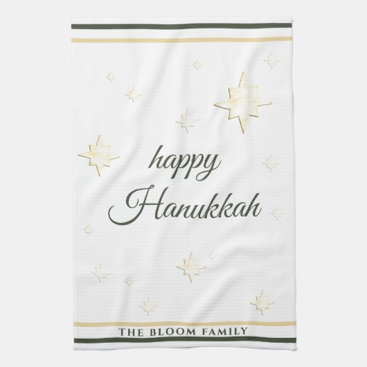 Gold Stars | Happy Hanukkah | INDIVIDUELLE NAME Geschirrtuch (Vertikal)