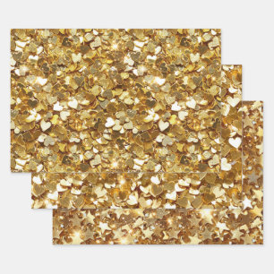 Gold Stars Hearts Confetti Geschenkpapier Set
