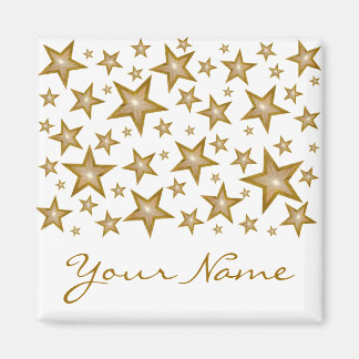 Gold Stars "Ihr Name" Kühlschrankmagnet Quadrat we