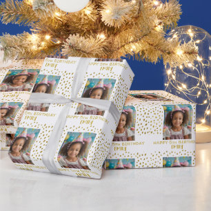Gold Stars Imitate Glitzer Geburtstag Kinder Foto Geschenkpapier