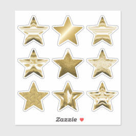 Gold Stars Imitate Metallisches Set von 9 Sticker
