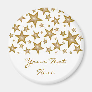 Gold Stars Kühlschrankmagnet "Dein Text" weiß