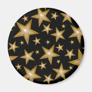 Gold Stars Kühlschrankmagnet rund schwarz