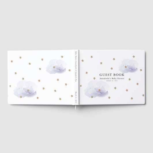 Gold Stars & Lavender Clouds Baby Dusche Gästebuch (Voll)