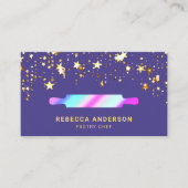 Gold Stars Lila Rolling Button Konditorei Koch Bäc Visitenkarte (Vorderseite)