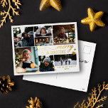 Gold Stars Merry & Bright 7 Fotos Folien Feiertagspostkarte<br><div class="desc">Merry & Bright Weihnachts-Foto Postkarte mit sieben Fotos, goldenen Sternen und goldenem Folientext. Weihnachts-Weihnachtskarte in Weiß und Gold mit fröhlichem und leuchtendem Druck in Goldfolie und vielen goldenen Sternen in verschiedenen Größen. Fröhliche und helle Foto Postkarte personalisiert mit Ihrem Familiennamen, dem Jahr und vielen Fotos, um Ihren Freunden und Verwandten...</div>
