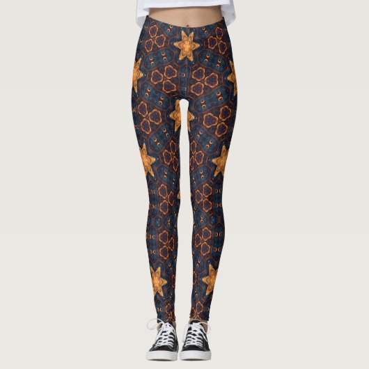 Gold Stars mit blauem Hintergrund Leggings (Vorderseite)