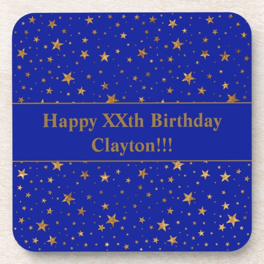 Gold Stars mit Botschaft am blauen Geburtstag Getränkeuntersetzer (Vorderseite)