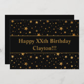 Gold Stars mit Botschaft am Schwarzen Geburtstag Einladung (Vorne/Hinten)
