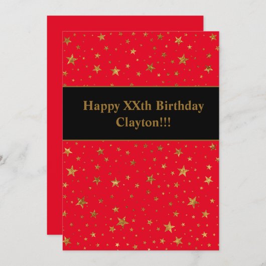 Gold Stars mit Botschaft auf der Red Birthday Part Einladung (Vorne/Hinten)